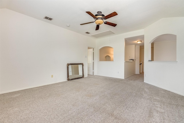 6500 Bolliger Ct, Frisco, TX 75035 - unfurnished living room with a ceiling fan, light carpet, attic access, and baseboards