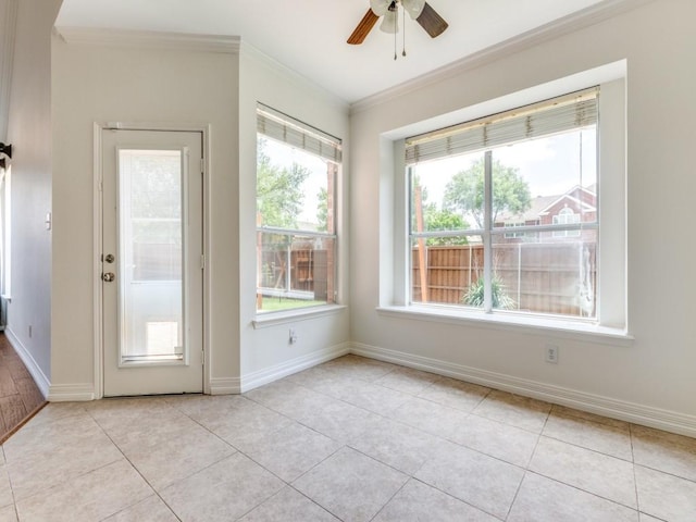 6500 Bolliger Ct, Frisco, TX 75035 - unfurnished living room featuring ornamental molding, a ceiling fan, wood finished floors, a fireplace with raised hearth, and high vaulted ceiling