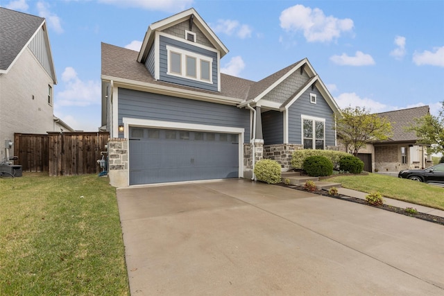 1725 Rolling Heights Ln, Fort Worth, TX 76008 - craftsman-style house featuring stone siding, concrete driveway, roof with shingles, and an attached garage