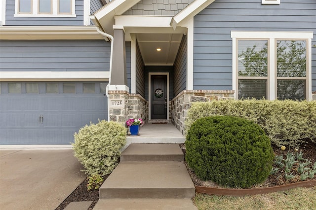 1725 Rolling Heights Ln, Fort Worth, TX 76008 - doorway to property featuring stone siding and a garage