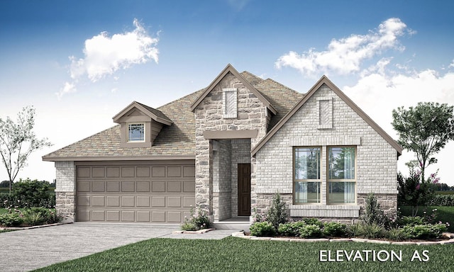 1036 Snowy Owl Dr, Alvarado, TX 76009 - view of front of home with stone siding, driveway, an attached garage, and a front yard