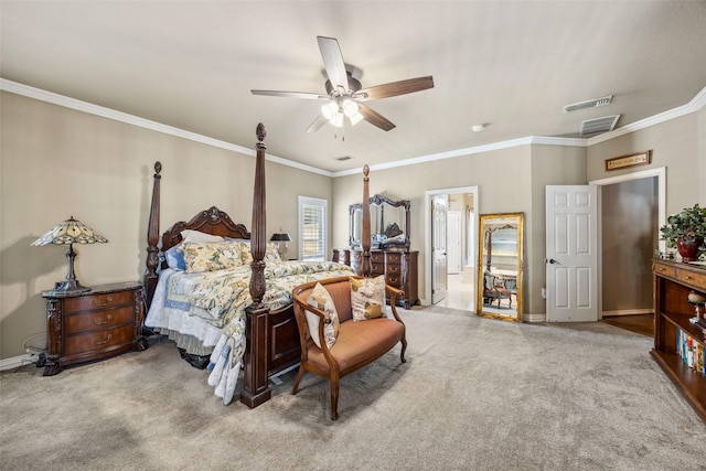 102 Dove Crk, Mckinney, TX 75071 - carpeted bedroom with crown molding, baseboards, and ceiling fan