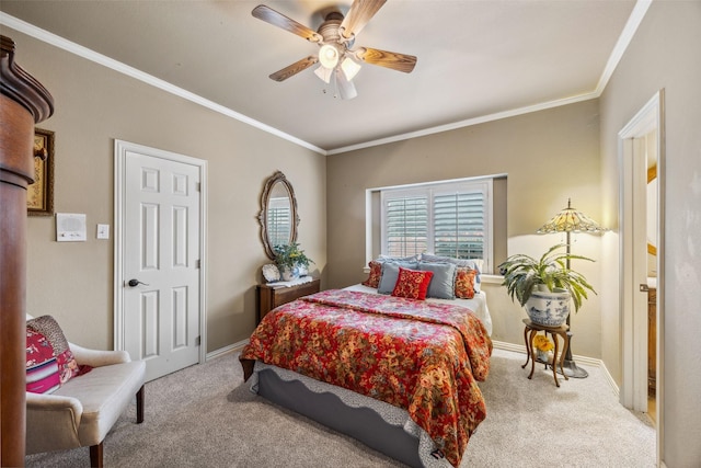 102 Dove Crk, Mckinney, TX 75071 - carpeted bedroom with crown molding, baseboards, and ceiling fan