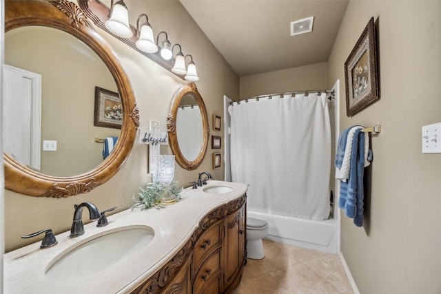 102 Dove Crk, Mckinney, TX 75071 - full bath with double vanity, toilet, tile patterned floors, shower / tub combo, and baseboards