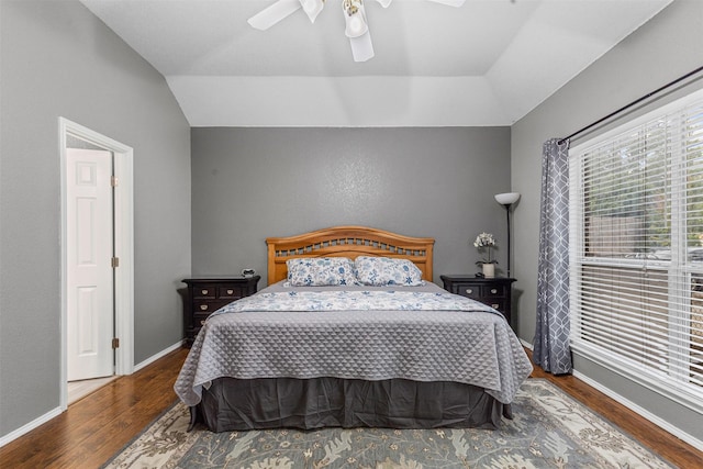 2122 Quail Ridge Dr, Weatherford, TX 76087 - bedroom featuring wood finished floors, lofted ceiling, and a ceiling fan
