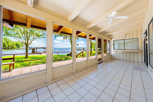 188 Enchanted Dr, Enchanted Oaks, TX 75156 - unfurnished sunroom featuring a water view and a ceiling fan