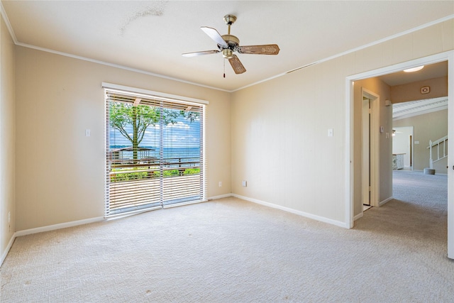 188 Enchanted Dr, Enchanted Oaks, TX 75156 - unfurnished room with ornamental molding, a ceiling fan, light colored carpet, and baseboards