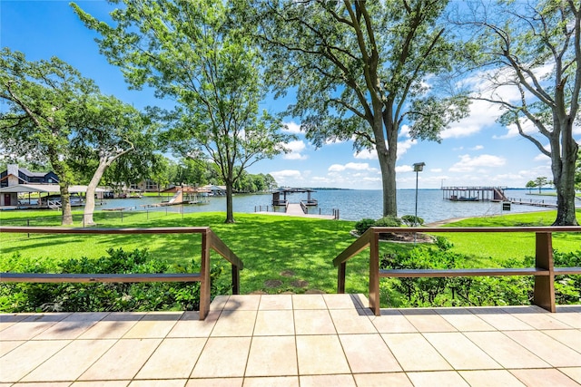 188 Enchanted Dr, Enchanted Oaks, TX 75156 - view of patio / terrace featuring a water view and a dock