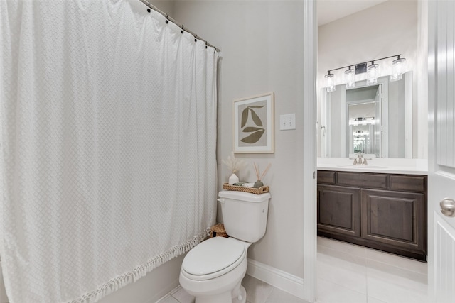 10321 Colina Dr, Fort Worth, TX 76126 - full bathroom with tile patterned flooring, toilet, vanity, baseboards, and shower / bath combination with curtain