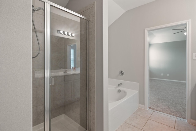 134 Kennedy Dr, Venus, TX 76084 - bathroom with a bath, a shower stall, tile patterned flooring, and baseboards