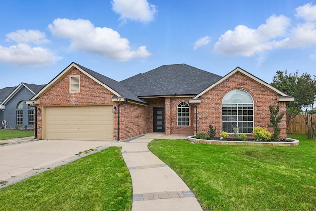 130 N Point Dr, Krum, TX 76249 - view of front of house featuring brick siding, an attached garage, concrete driveway, and a shingled roof
