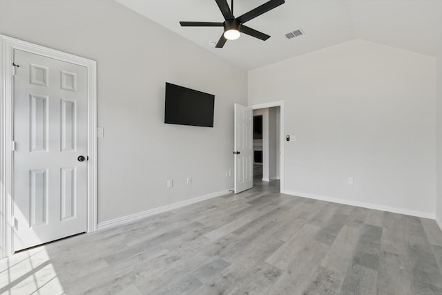 130 N Point Dr, Krum, TX 76249 - unfurnished room featuring ceiling fan, vaulted ceiling, light wood-type flooring, and baseboards