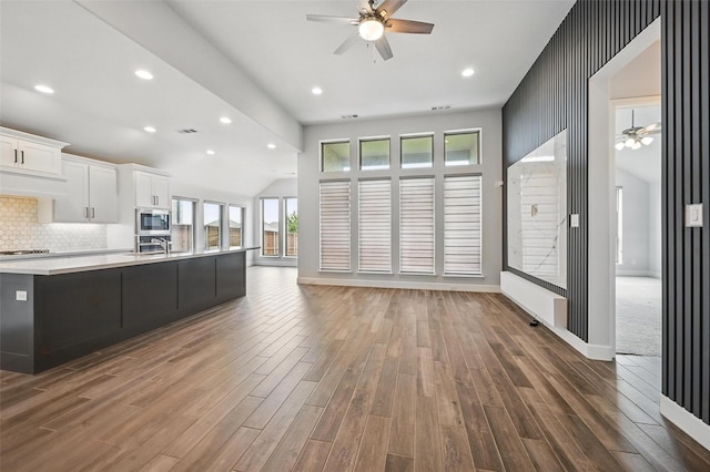 1419 Misty Pasture Way, Mansfield, TX 76063 - kitchen with a ceiling fan, open floor plan, stainless steel appliances, wood finished floors, and recessed lighting