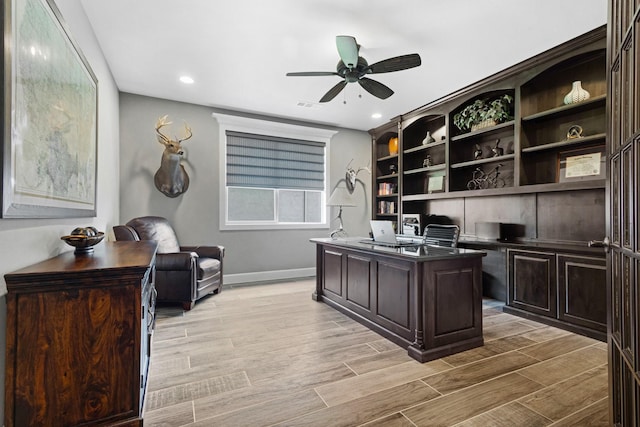 8217 American Way, Denton, TX 76207 - office space with a ceiling fan, baseboards, light wood-style flooring, and recessed lighting