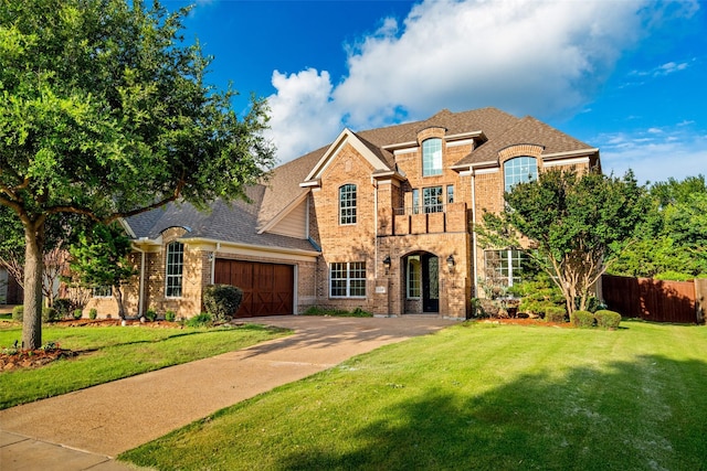 1228 Copano Dr, Allen, TX 75013 - french country style house featuring brick siding, an attached garage, driveway, and roof with shingles