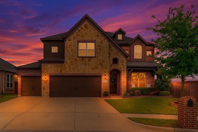 2402 Wilson Dr, Anna, TX 75409 - view of front facade featuring stone siding, concrete driveway, and a garage