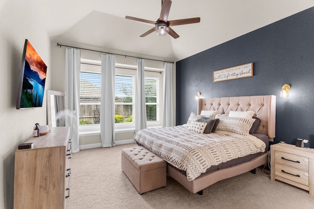 2402 Wilson Dr, Anna, TX 75409 - bedroom with light carpet, vaulted ceiling, ceiling fan, and a textured wall