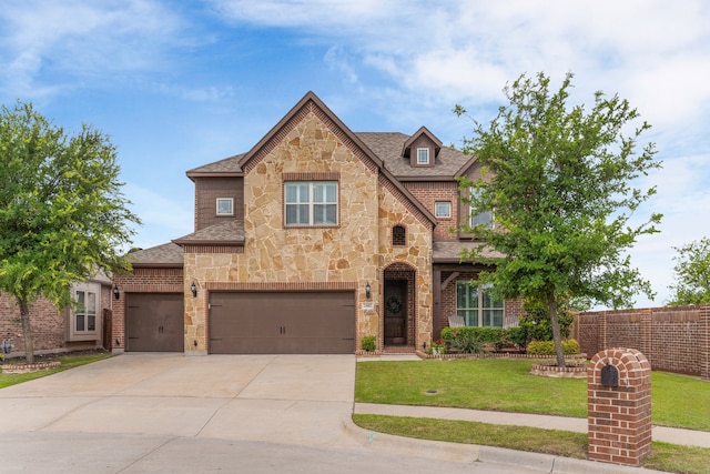 2402 Wilson Dr, Anna, TX 75409 - view of front of home with stone siding, driveway, roof with shingles, an attached garage, and brick siding