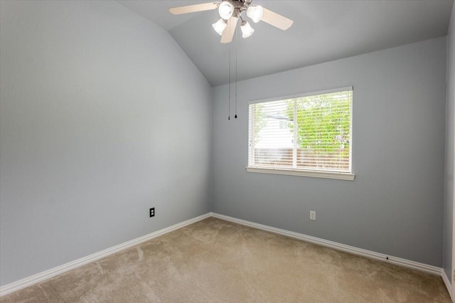 316 Cottonwood Trl, Shady Shores, TX 76208 - spare room with carpet flooring, a ceiling fan, baseboards, and vaulted ceiling