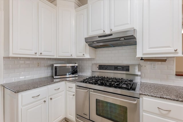 316 Cottonwood Trl, Shady Shores, TX 76208 - kitchen featuring stainless steel appliances, under cabinet range hood, and white cabinets