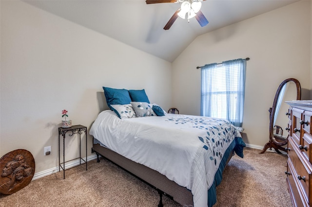 11408 Aquilla Dr, Frisco, TX 75036 - carpeted bedroom with vaulted ceiling, baseboards, and a ceiling fan