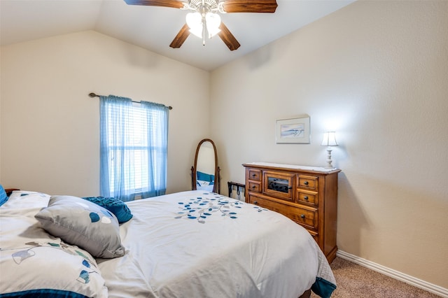 11408 Aquilla Dr, Frisco, TX 75036 - bedroom with lofted ceiling, light carpet, baseboards, and ceiling fan