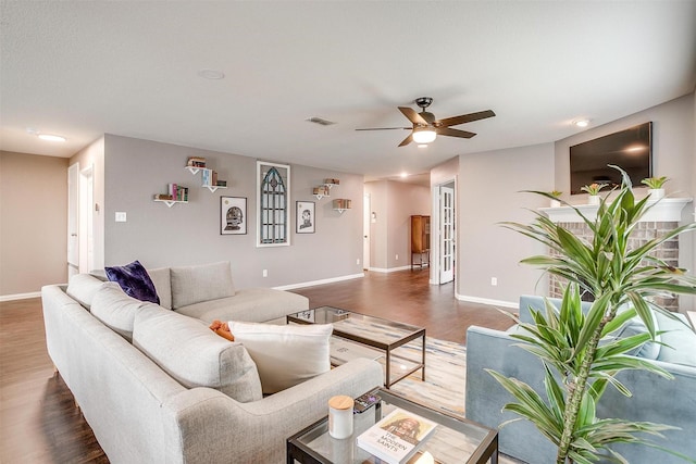 2924 Whitetail Chase Dr, Fort Worth, TX 76108 - living room with a ceiling fan, wood finished floors, and baseboards