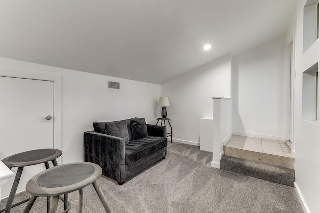 3320 Douglas Ave Unit C, Dallas, TX 75219 - living area featuring carpet, lofted ceiling, recessed lighting, and baseboards