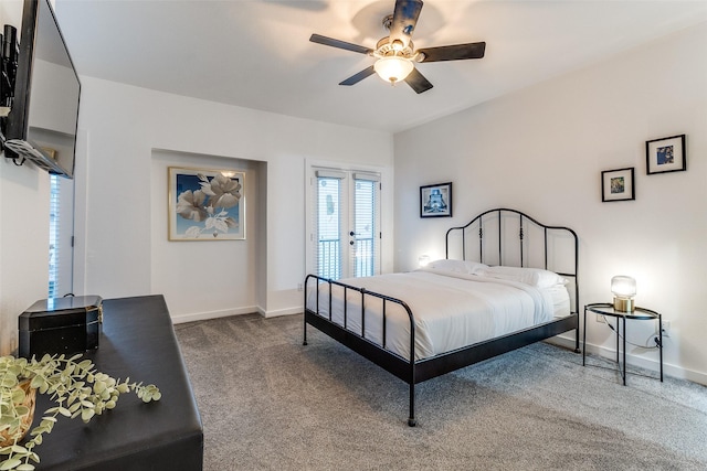 3320 Douglas Ave Unit C, Dallas, TX 75219 - bedroom featuring carpet, baseboards, access to exterior, and a ceiling fan