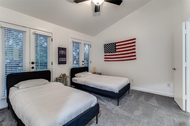 3320 Douglas Ave Unit C, Dallas, TX 75219 - bedroom featuring access to exterior, french doors, lofted ceiling, carpet floors, and baseboards