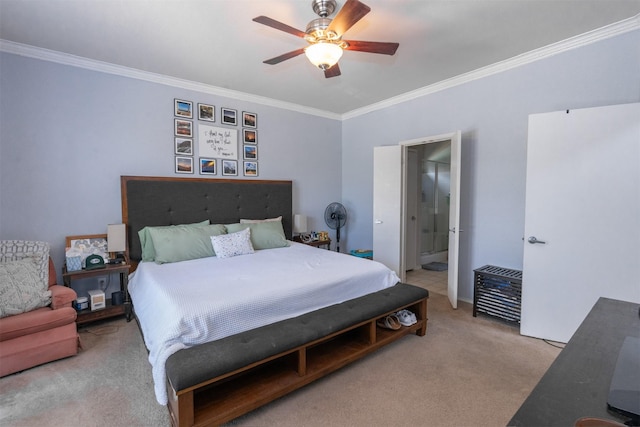 10940 Dillon St, Fort Worth, TX 76179 - bedroom featuring carpet, ornamental molding, a ceiling fan, and connected bathroom