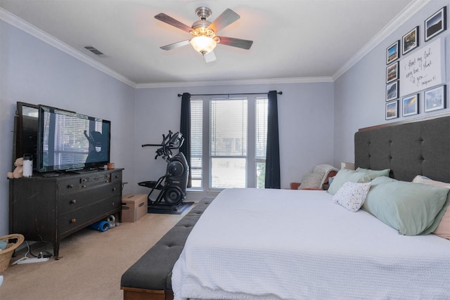 10940 Dillon St, Fort Worth, TX 76179 - bedroom with carpet, crown molding, and a ceiling fan