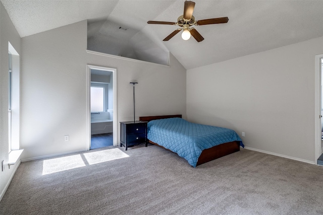 1721 Chapman Dr, Mesquite, TX 75149 - bedroom featuring lofted ceiling, carpet floors, ensuite bathroom, and a ceiling fan
