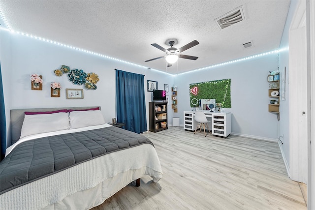 22 Buttercup Cir, Waco, TX 76708 - bedroom with wood finished floors, a textured ceiling, a ceiling fan, and baseboards