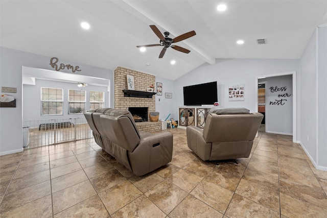 22 Buttercup Cir, Waco, TX 76708 - living room with ceiling fan, a fireplace, baseboards, and recessed lighting