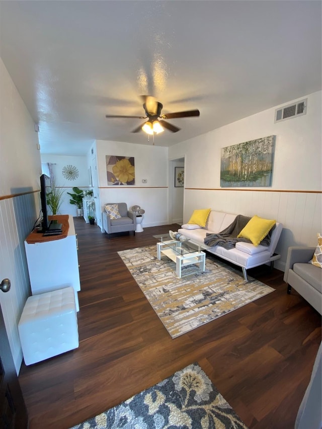 4313 Windsor Dr, Garland, TX 75042 - living room featuring a ceiling fan and wood finished floors