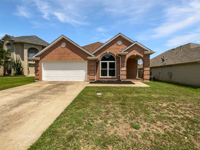 4162 Stone Hollow Way, Fort Worth, TX 76040 - view of front of home featuring brick siding, an attached garage, a front lawn, and driveway