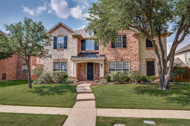 2750 Bandolier Ln, Frisco, TX 75033 - view of front of property with stone siding, a standing seam roof, and brick siding