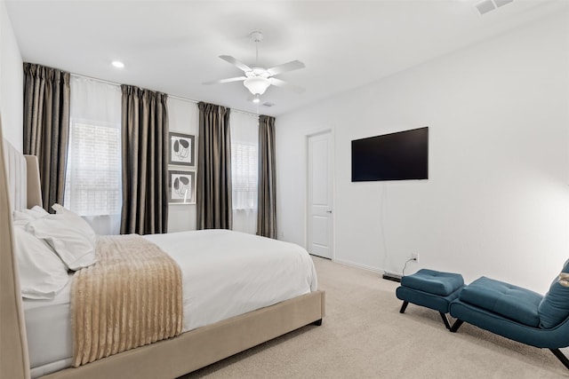 8509 Barnbougle Dunes Dr, Mckinney, TX 75070 - bedroom featuring light carpet, ceiling fan, recessed lighting, and baseboards