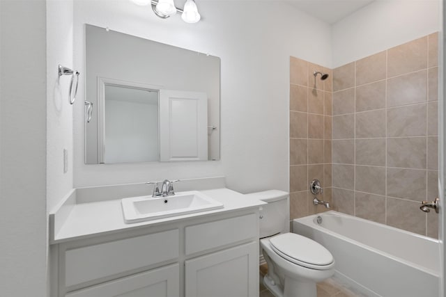 8509 Barnbougle Dunes Dr, Mckinney, TX 75070 - bathroom featuring vanity, bathing tub / shower combination, and toilet