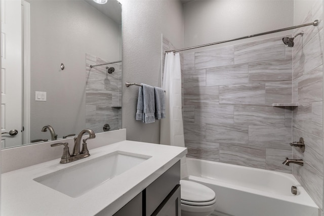 518 Syracuse St, Haslet, TX 76052 - bathroom featuring vanity, shower / bathtub combination with curtain, and toilet