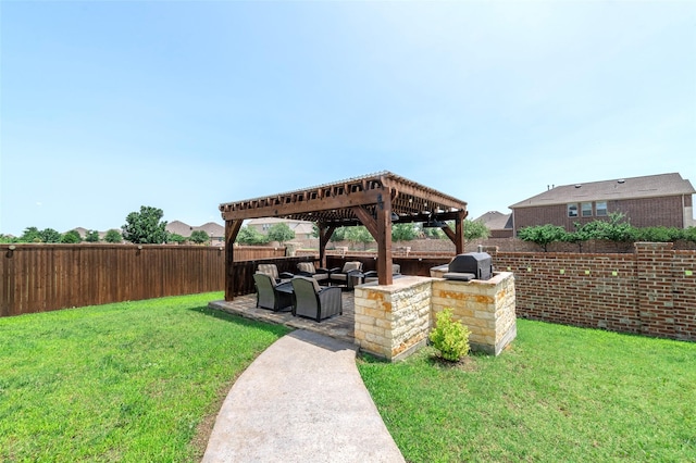4426 Mineral Creek Trl, Celina, TX 75078 - view of yard with an outdoor kitchen, an outdoor hangout area, a pergola, and a patio