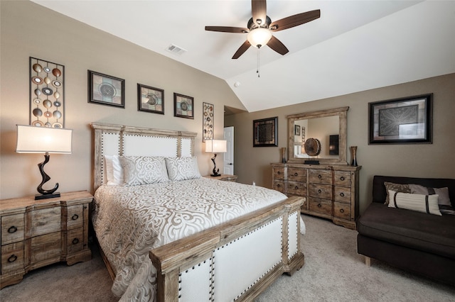 4426 Mineral Creek Trl, Celina, TX 75078 - bedroom featuring light colored carpet, vaulted ceiling, and ceiling fan