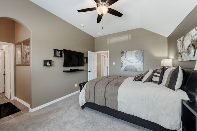 4426 Mineral Creek Trl, Celina, TX 75078 - bedroom with arched walkways, baseboards, ceiling fan, and high vaulted ceiling
