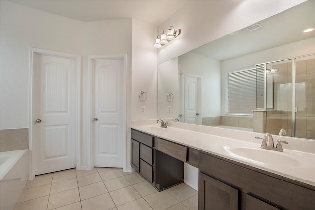 2154 Slow Stream Dr, Royse City, TX 75189 - full bathroom with a garden tub, tile patterned flooring, double vanity, and a shower stall