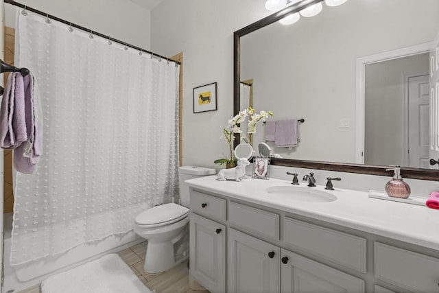 8228 Shady Valley Dr, Benbrook, TX 76116 - full bath featuring toilet, vanity, shower / tub combo, and tile patterned flooring