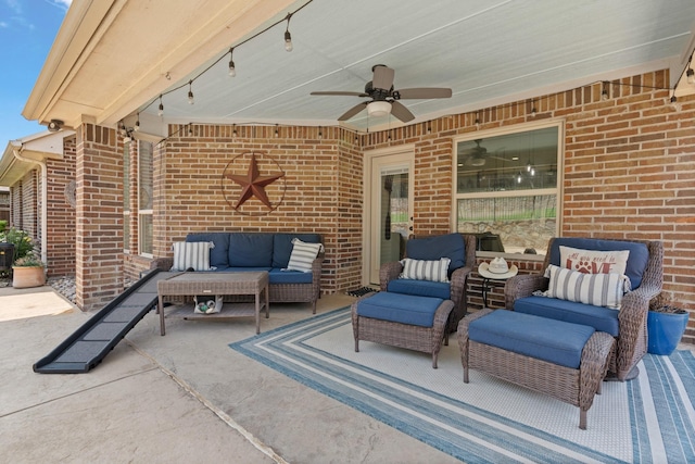 8228 Shady Valley Dr, Benbrook, TX 76116 - view of patio / terrace with an outdoor hangout area and a ceiling fan