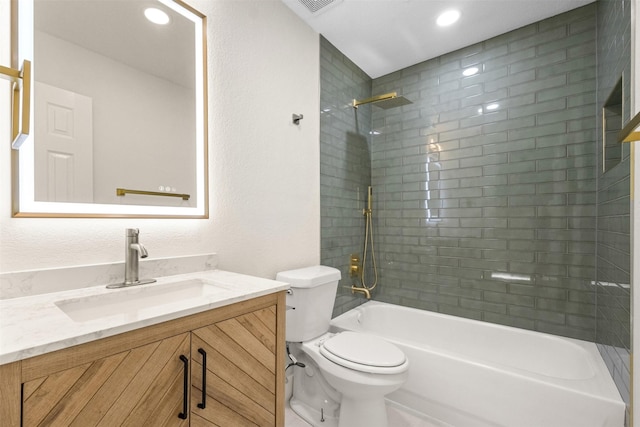 5809 Hidden Pine Ln, Mckinney, TX 75070 - full bath featuring vanity, toilet,  shower combination, and recessed lighting