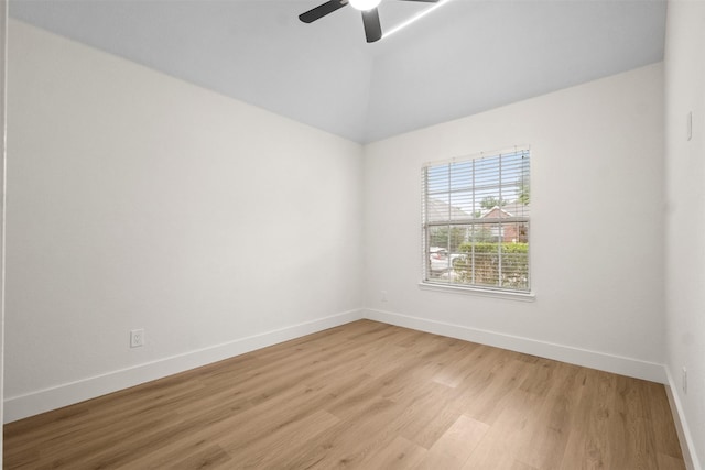5809 Hidden Pine Ln, Mckinney, TX 75070 - empty room with baseboards, light wood-style floors, lofted ceiling, and a ceiling fan