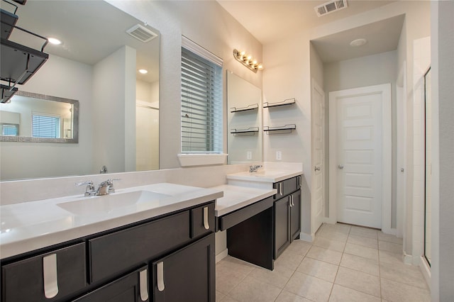 2151 Slow Stream Dr, Royse City, TX 75189 - bathroom with vanity, a stall shower, tile patterned floors, and baseboards